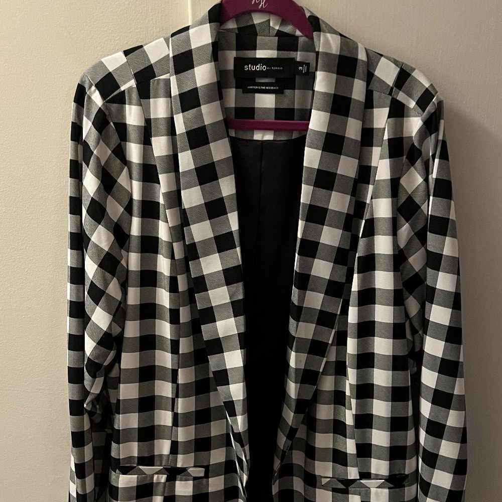 Torrid Studio Black and White Gingham Blazer